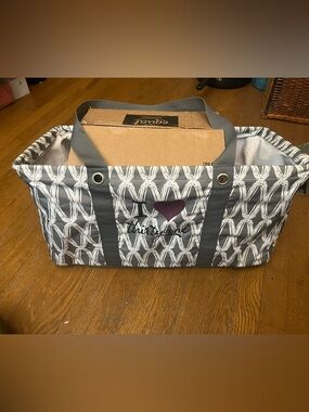 Thirty One Gray Patterned Tote Bag with Heart Accent
